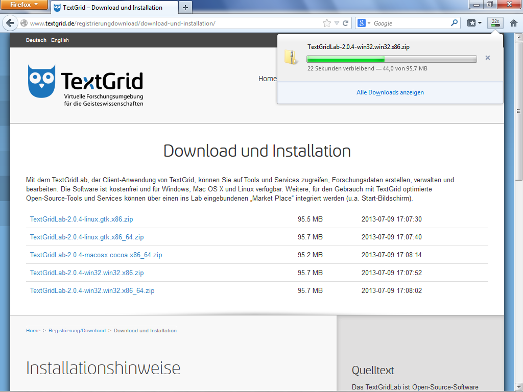 Die aktuelle Version des TextGridLab