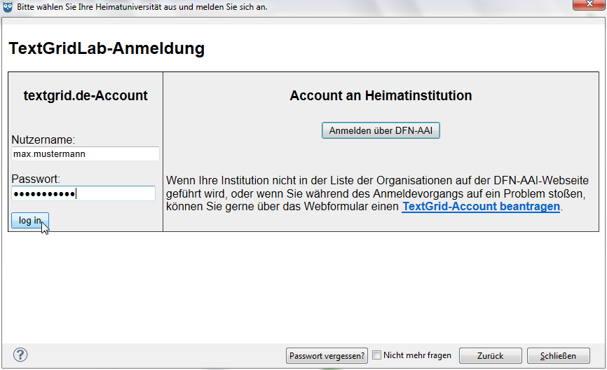 TextGrid-Account beantragen