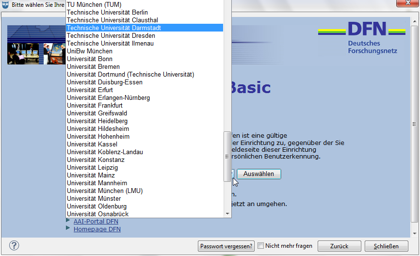 Über das Login Ihrer Institution anmelden